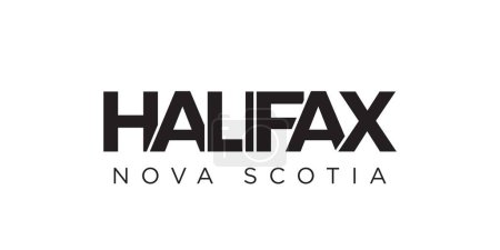 Ilustración de Halifax en el emblema de Canadá para impresión y web. El diseño presenta un estilo geométrico, ilustración vectorial con tipografía en negrita en fuente moderna. Letras de eslogan gráfico aisladas sobre fondo blanco. - Imagen libre de derechos