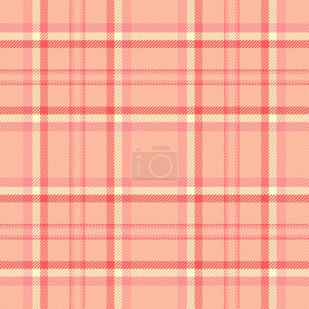 Scratch tartan check seamless, pastel textile texture vector. Fade plaid fabric pattern background in orange and red color.