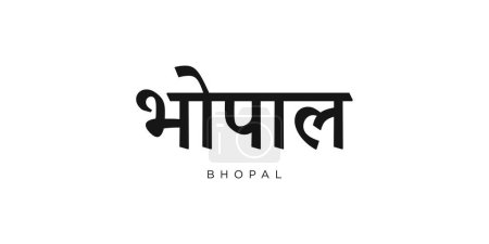 Illustration for Bhopal in the India emblem for print and web. Design features geometric style, vector illustration with bold typography in modern font. Graphic slogan lettering isolated on white background. - Royalty Free Image