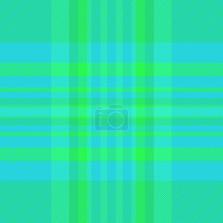 Everyday textile check seamless, designs fabric plaid pattern. Detailed background tartan texture vector in green and cyan colors.