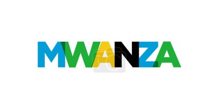 Ilustración de Mwanza en el emblema de Tanzania para imprimir y web. El diseño presenta un estilo geométrico, ilustración vectorial con tipografía en negrita en fuente moderna. Letras de eslogan gráfico aisladas sobre fondo blanco. - Imagen libre de derechos