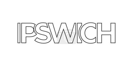Ipswich city in the United Kingdom design features a geometric style vector illustration with bold typography in a modern font on white background.