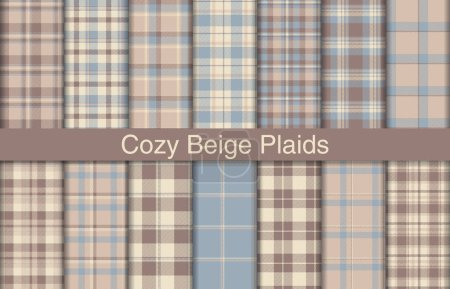 Cozy beige plaid collection, textile design, checkered fabric pattern for shirt, dress, suit, wrapping paper print, invitation and gift card.