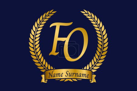 Initial letter F and O, FO monogram logo design with laurel wreath. Luxury golden emblem with calligraphy font.