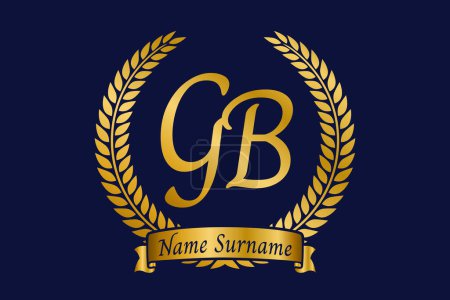 Anfangsbuchstaben G und B, Monogramm-Logo-Design GB mit Lorbeerkranz. Luxuriöses goldenes Emblem mit Kalligrafie-Schrift.