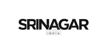 Srinagar im indischen Emblem für Print und Web. Design mit geometrischem Stil, Vektorillustration mit kühner Typografie in moderner Schrift. Grafischer Slogan Schriftzug isoliert auf weißem Hintergrund.