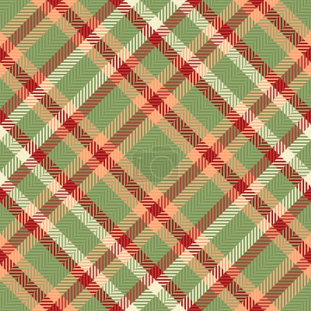 Thin check pattern seamless, checks vector fabric plaid. Diamond tartan texture background textile in green and red color.
