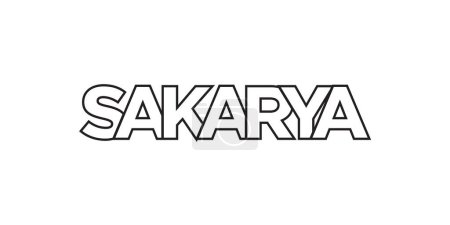 Sakarya en el emblema de Turquía para imprimir y web. El diseño presenta un estilo geométrico, ilustración vectorial con tipografía en negrita en fuente moderna. Letras de eslogan gráfico aisladas sobre fondo blanco.