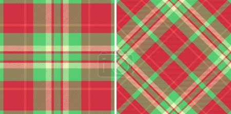 Vector plaid seamless of fabric texture tartan with a check pattern textile background. Set in christmas colours. October fashion trends.