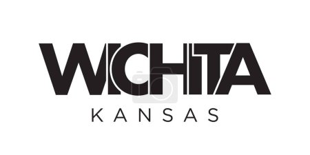 Wichita, Kansas, Estados Unidos diseño de eslogan tipográfico. Logo de América con letras gráficas de ciudad para productos impresos y web.