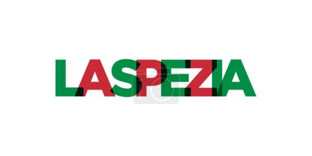 La Spezia in the Italia emblem for print and web. Design features geometric style, vector illustration with bold typography in modern font. Graphic slogan lettering isolated on white background.
