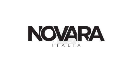 Novara en el emblema de Italia para la impresión y la web. El diseño presenta un estilo geométrico, ilustración vectorial con tipografía en negrita en fuente moderna. Letras de eslogan gráfico aisladas sobre fondo blanco.