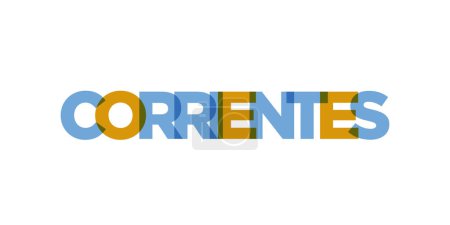Corrientes im argentinischen Emblem für Print und Web. Design mit geometrischem Stil, Vektorillustration mit kühner Typografie in moderner Schrift. Grafischer Slogan Schriftzug isoliert auf weißem Hintergrund.