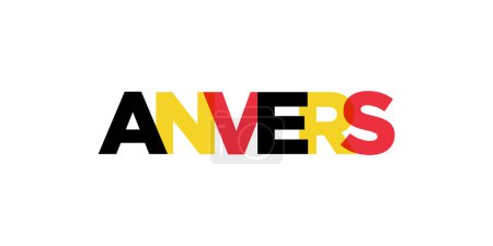 Anvers dans l'emblème de Belgique pour l'impression et le web. Design dispose d'un style géométrique, illustration vectorielle avec typographie en gras dans la police moderne. Lettrage slogan graphique isolé sur fond blanc.