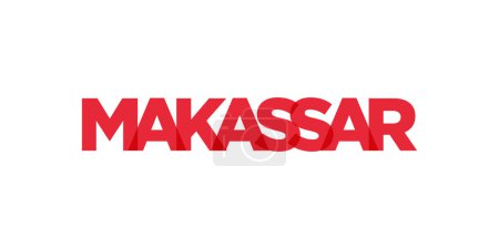 Makassar in the Indonesia emblem for print and web. Design features geometric style, vector illustration with bold typography in modern font. Graphic slogan lettering isolated on white background.