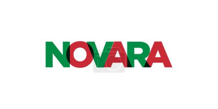 Novara en el emblema de Italia para la impresión y la web. El diseño presenta un estilo geométrico, ilustración vectorial con tipografía en negrita en fuente moderna. Letras de eslogan gráfico aisladas sobre fondo blanco.