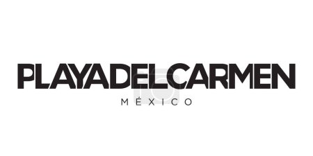 Playa del Carmen im mexikanischen Emblem für Print und Web. Design mit geometrischem Stil, Vektorillustration mit kühner Typografie in moderner Schrift. Grafischer Slogan Schriftzug isoliert auf weißem Hintergrund.