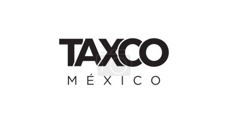 Ilustración de Taxco en el emblema de México para impresión y web. El diseño presenta un estilo geométrico, ilustración vectorial con tipografía en negrita en fuente moderna. Letras de eslogan gráfico aisladas sobre fondo blanco. - Imagen libre de derechos