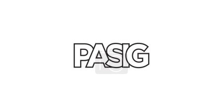 Illustration for Pasig in the Philippines emblem for print and web. Design features geometric style, vector illustration with bold typography in modern font. Graphic slogan lettering isolated on white background. - Royalty Free Image
