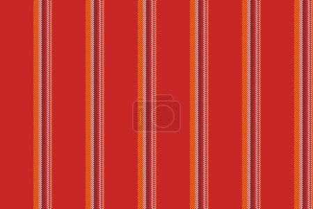 Líneas de producción franja de fondo, tejido de textura vectorial francés. Patrón textil sin costura vertical vintage en color rojo y blanco.