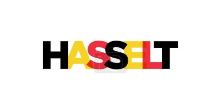 Hasselt im belgischen Emblem für Print und Web. Design mit geometrischem Stil, Vektorillustration mit kühner Typografie in moderner Schrift. Grafischer Slogan Schriftzug isoliert auf weißem Hintergrund.