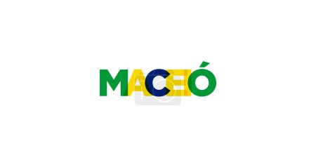 Ilustración de Maceio en el emblema de Brasil para impresión y web. El diseño presenta un estilo geométrico, ilustración vectorial con tipografía en negrita en fuente moderna. Letras de eslogan gráfico aisladas sobre fondo blanco. - Imagen libre de derechos