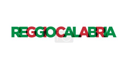 Reggio Calabria in the Italia emblem for print and web. Design features geometric style, vector illustration with bold typography in modern font. Graphic slogan lettering isolated on white background.