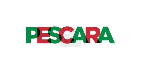 Pescara im Italia-Emblem für Print und Web. Design mit geometrischem Stil, Vektorillustration mit kühner Typografie in moderner Schrift. Grafischer Slogan Schriftzug isoliert auf weißem Hintergrund.