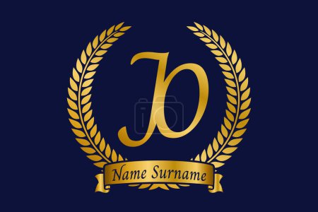 Initial letter J and O, JO monogram logo design with laurel wreath. Luxury golden emblem with calligraphy font.