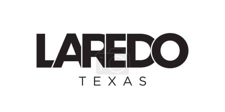 Diseño de eslogan tipográfico Laredo, Texas, USA. Logo de América con letras gráficas de ciudad para productos impresos y web.
