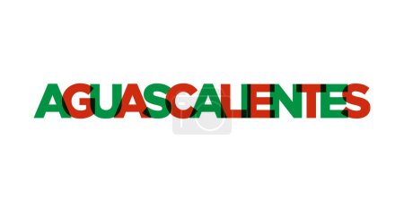 Aguascalientes dans l'emblème du Mexique pour l'impression et le web. Design dispose d'un style géométrique, illustration vectorielle avec typographie en gras dans la police moderne. Lettrage slogan graphique isolé sur fond blanc.