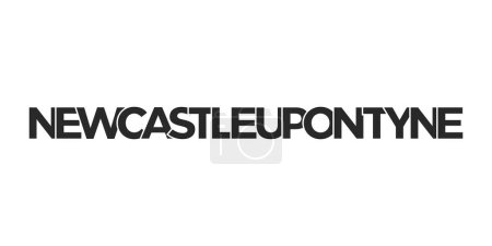 Téléchargez les illustrations : Newcastle upon Tyne City au Royaume-Uni design dispose d'une illustration vectorielle de style géométrique avec typographie audacieuse dans une police moderne sur fond blanc. - en licence libre de droit