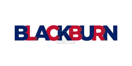 Blackburn city in the United Kingdom design features a geometric style vector illustration with bold typography in a modern font on white background.