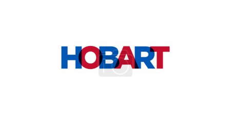 Hobart en el emblema de Australia para imprimir y web. El diseño presenta un estilo geométrico, ilustración vectorial con tipografía en negrita en fuente moderna. Letras de eslogan gráfico aisladas sobre fondo blanco.