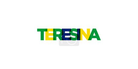 Teresina en el emblema de Brasil para impresión y web. El diseño presenta un estilo geométrico, ilustración vectorial con tipografía en negrita en fuente moderna. Letras de eslogan gráfico aisladas sobre fondo blanco.