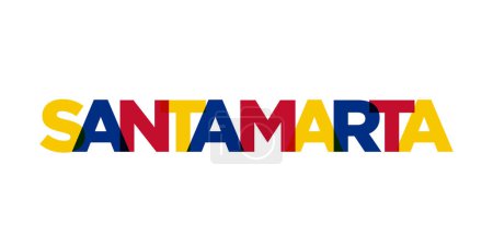 Santa Marta dans l'emblème de la Colombie pour l'impression et le web. Design dispose d'un style géométrique, illustration vectorielle avec typographie en gras dans la police moderne. Lettrage slogan graphique isolé sur fond blanc.