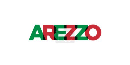 Arezzo dans l'emblème Italia pour l'impression et le web. Design dispose d'un style géométrique, illustration vectorielle avec typographie en gras dans la police moderne. Lettrage slogan graphique isolé sur fond blanc.