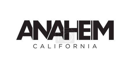 Anaheim, California, Estados Unidos diseño de eslogan tipográfico. Logo de América con letras gráficas de ciudad para productos impresos y web.