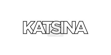Katsina en el emblema de Nigeria para imprimir y web. El diseño presenta un estilo geométrico, ilustración vectorial con tipografía en negrita en fuente moderna. Letras de eslogan gráfico aisladas sobre fondo blanco.