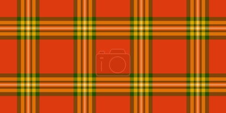 Pie comprobar fondo textil, despojado textura vectorial tartán. Tela de patrón sin costura vintage a cuadros en color naranja y rojo.