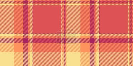 Illustration for Layer textile check fabric, trousers background seamless pattern. Spring vector texture tartan plaid in red and yellow color. - Royalty Free Image