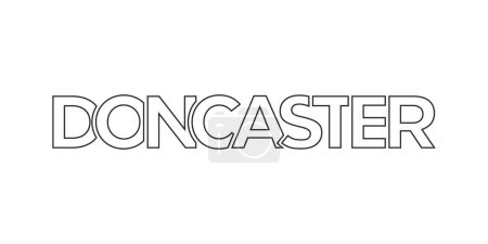 Doncaster city en el diseño del Reino Unido presenta una ilustración vectorial de estilo geométrico con tipografía en negrita en una fuente moderna sobre fondo blanco.