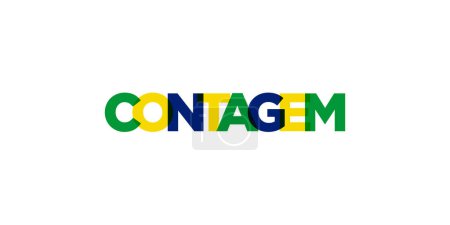 Contagem dans l'emblème du Brésil pour l'impression et le web. Design dispose d'un style géométrique, illustration vectorielle avec typographie en gras dans la police moderne. Lettrage slogan graphique isolé sur fond blanc.