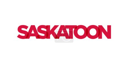Saskatoon in the Canada emblem for print and web. Design features geometric style, vector illustration with bold typography in modern font. Graphic slogan lettering isolated on white background.