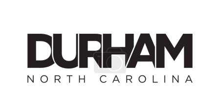 Durham, Carolina del Norte, Estados Unidos diseño de eslogan tipográfico. Logo de América con letras gráficas de ciudad para productos impresos y web.