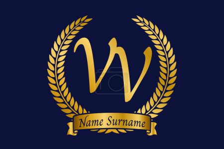 Initial letter V and V, VV monogram logo design with laurel wreath. Luxury golden emblem with calligraphy font.