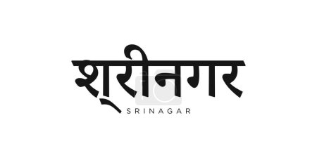 Srinagar dans l'emblème de l'Inde pour l'impression et le web. Design dispose d'un style géométrique, illustration vectorielle avec typographie en gras dans la police moderne. Lettrage slogan graphique isolé sur fond blanc.