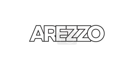 Arezzo dans l'emblème Italia pour l'impression et le web. Design dispose d'un style géométrique, illustration vectorielle avec typographie en gras dans la police moderne. Lettrage slogan graphique isolé sur fond blanc.