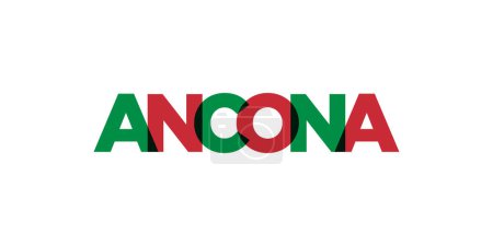 Ancona in the Italia emblem for print and web. Design features geometric style, vector illustration with bold typography in modern font. Graphic slogan lettering isolated on white background.