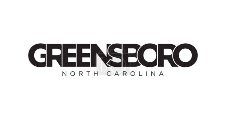 Greensboro, North Carolina, USA typography slogan design. America logo with graphic city lettering for print and web products.